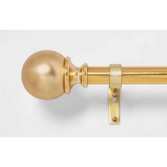 Threshold Brass Finish Expandable Ball End Curtain Rod 66" to 120" Lengths - Picture 1 of 6